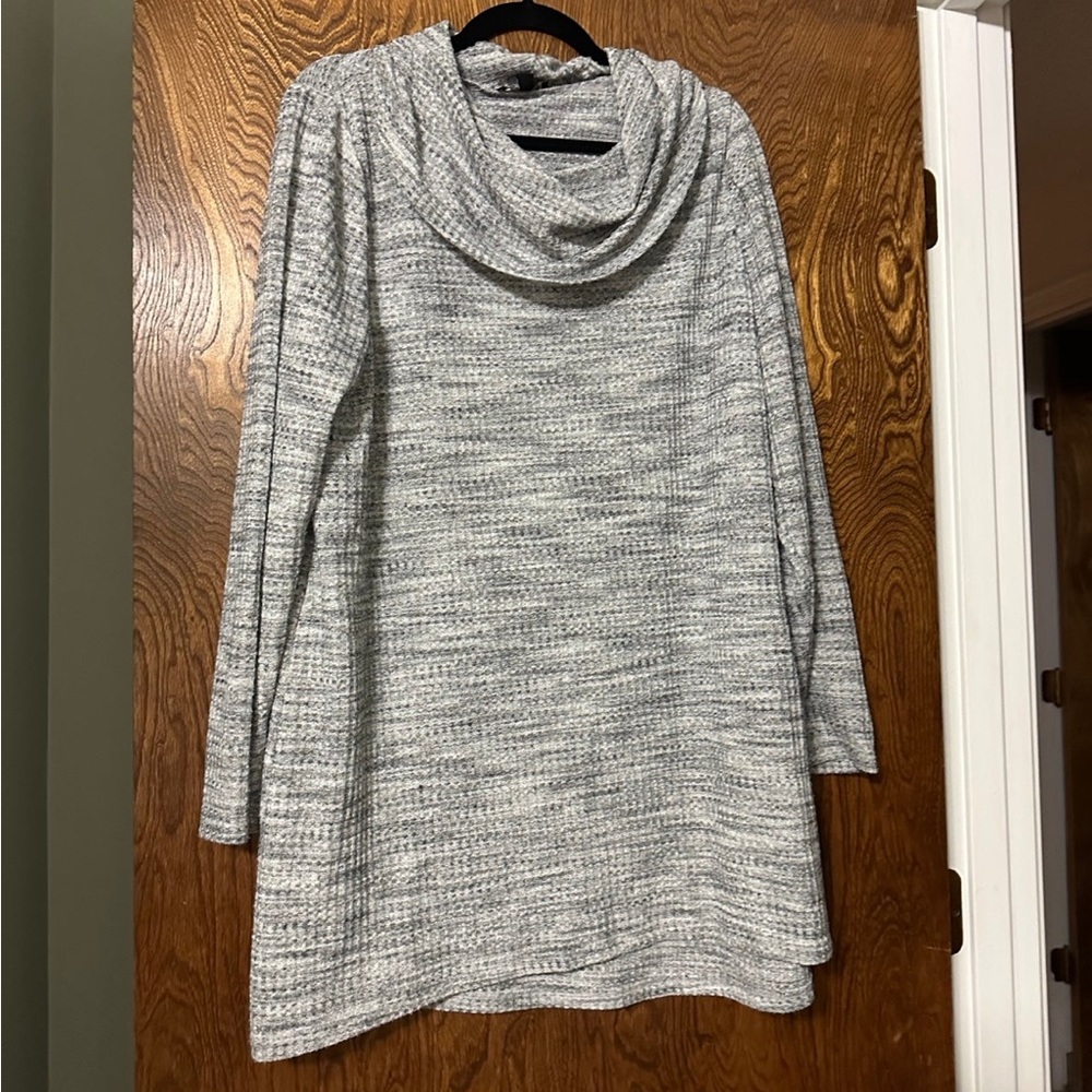 Lane Bryant Waffle Grey Cowl Neck Tunic Top